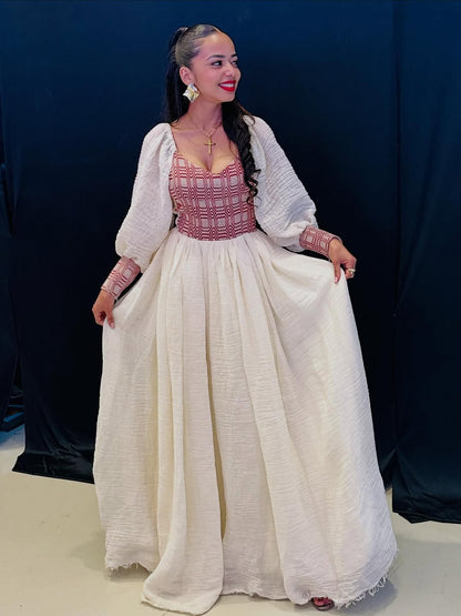 Red Ethiopian Habesha Dress – Handwoven Cultural Outfit for Celebrations