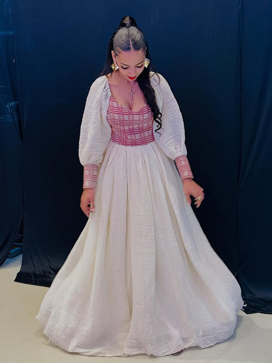 Red Ethiopian Habesha Dress – Handwoven Cultural Outfit for Celebrations