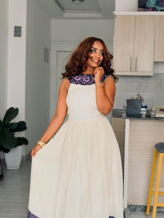 Purple Ethiopian Dress – Modern Habesha Outfit for Cultural Events, Gatherings, and Special Occasions