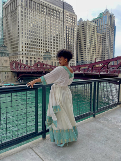 Royal Blue Habesha Kemis – Handwoven Ethiopian Traditional Dress with Tibeb Embroidery