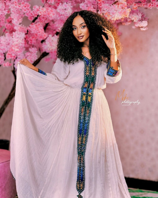 Green Habesha Kemis – Simple Statement Ethiopian Traditional Dress for Cultural Celebrations