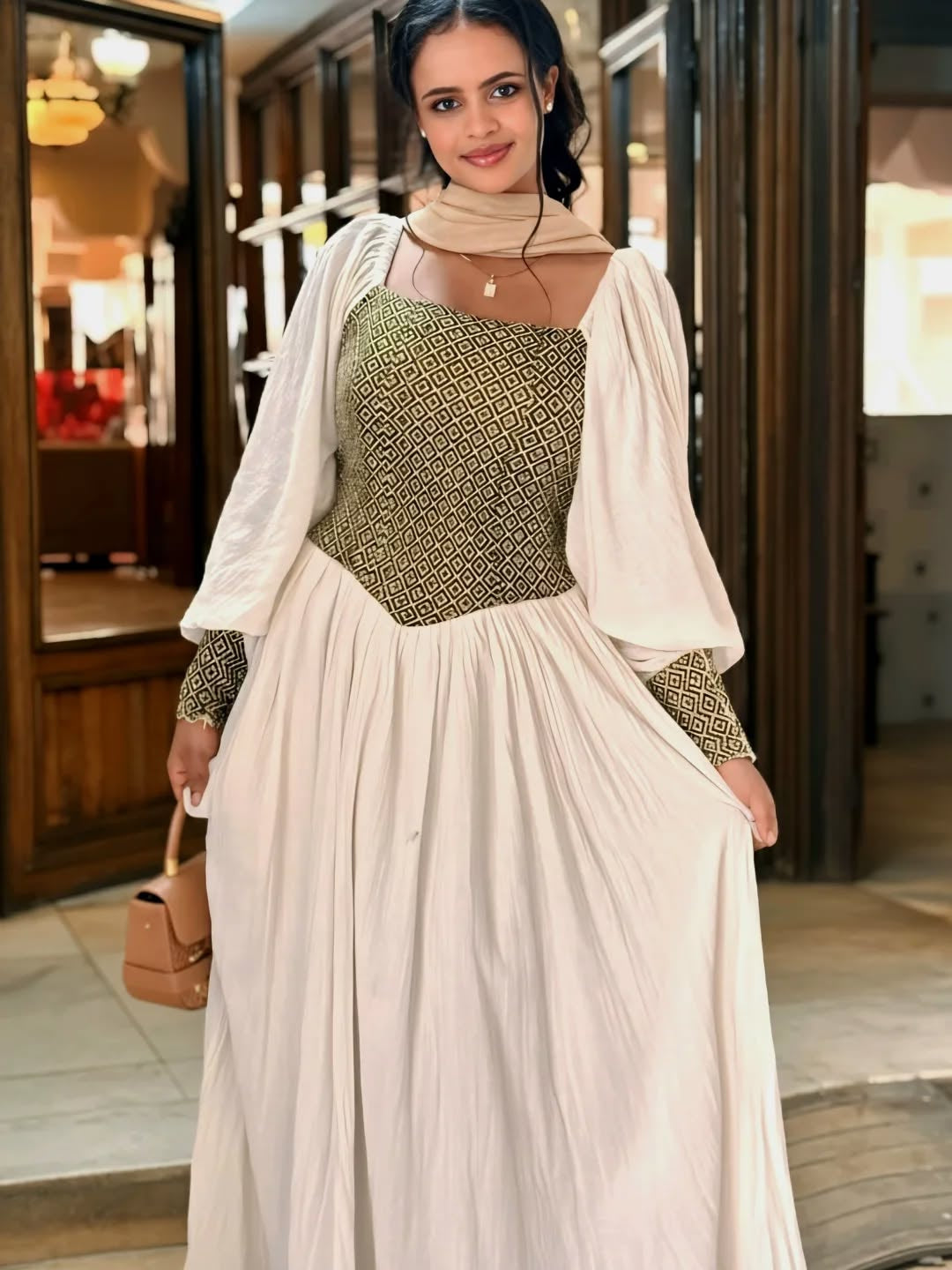 Soft Gold Ethiopian Dress – Bright, Cheerful Look with Thin Tibeb