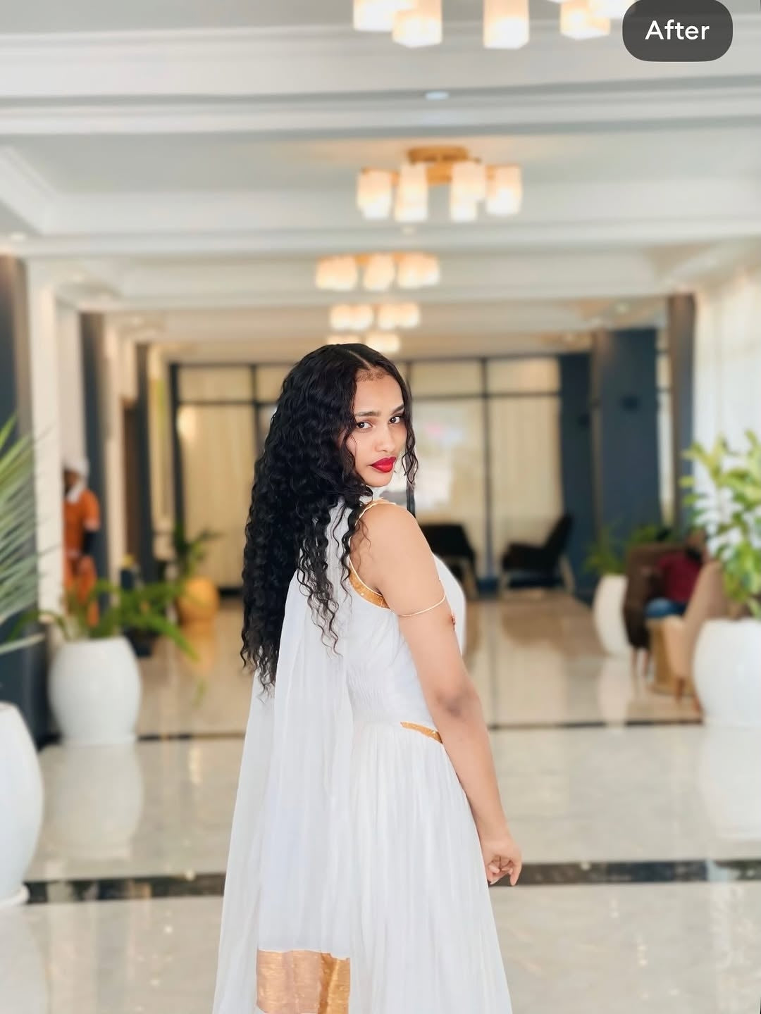 White Habesha Dress with Gold Tilf Border & Netela – Ethiopian Traditional Dress for Weddings