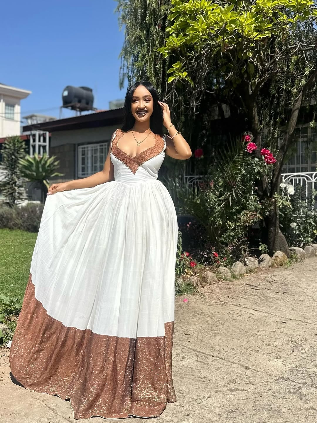 Brown Habesha Libs – Modern Elegant Ethiopian Traditional Dress for Weddings & Formal Ceremonies