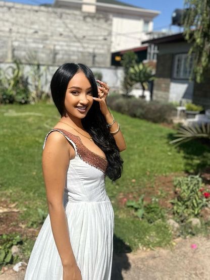 Brown Habesha Libs – Modern Elegant Ethiopian Traditional Dress for Weddings & Formal Ceremonies