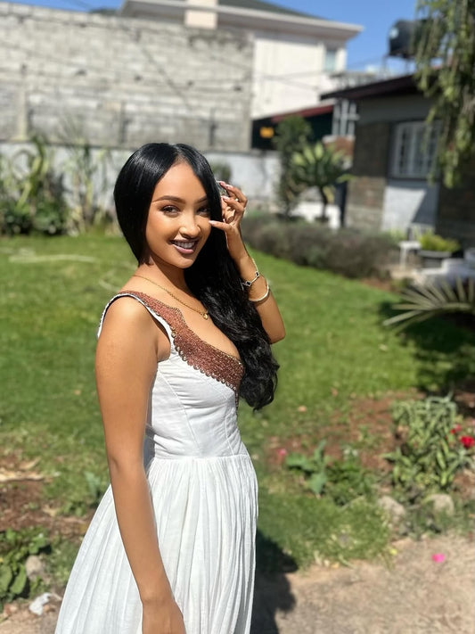 Brown Habesha Libs – Modern Elegant Ethiopian Traditional Dress for Weddings & Formal Ceremonies