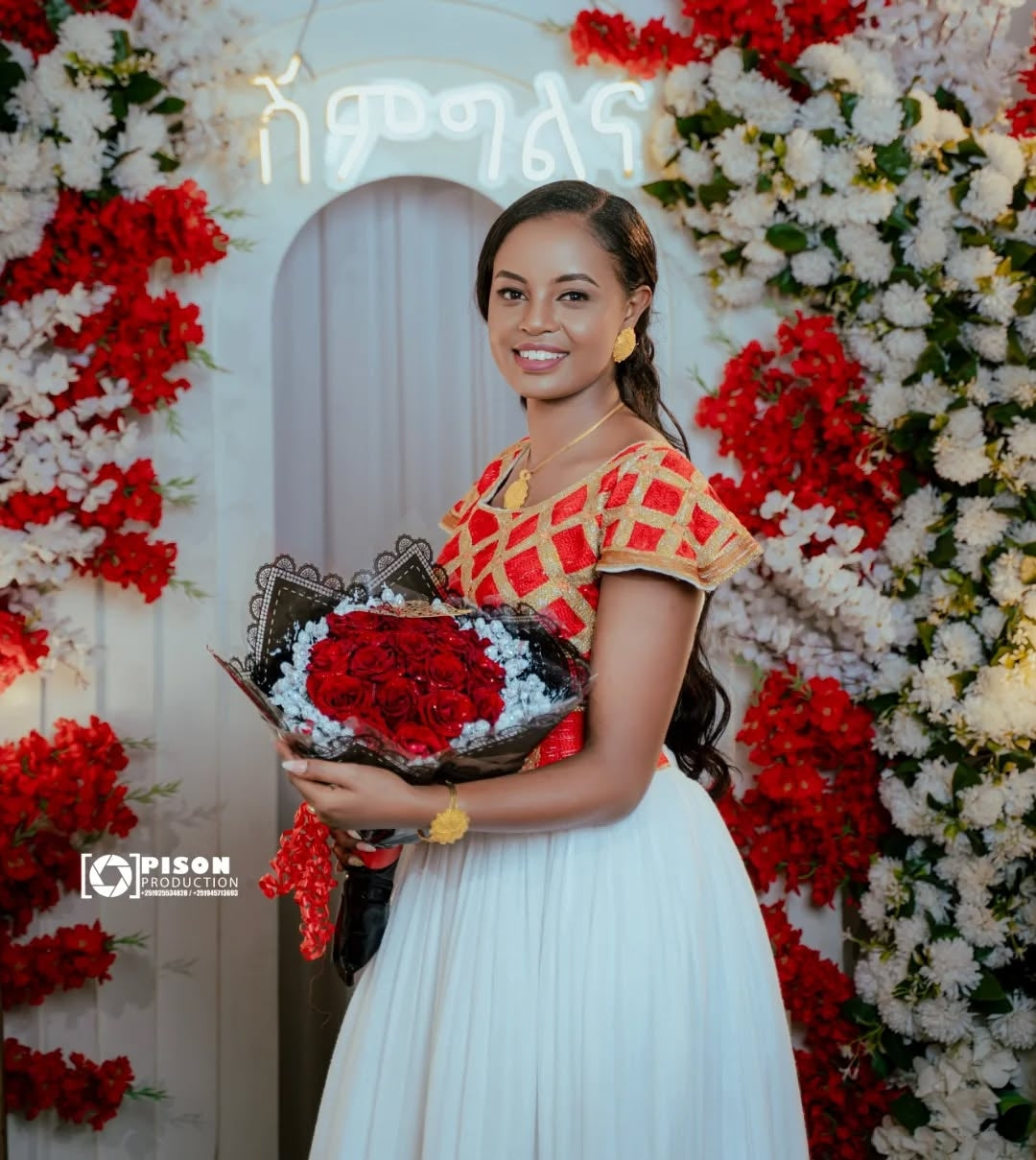 Red Ethiopian Wedding Dress – Traditional Habesha Bridal Outfit for Ceremonies and Special Celebrations