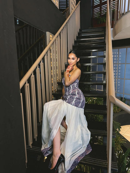 Modern Strapless Habesha Kemis – Two-Piece Ethiopian Gala Dress by Tesfaye Mehari