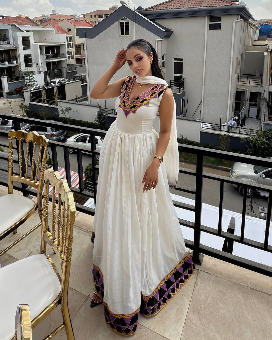 Ethiopian Store | Purple Habesha Dress with Gold Accents