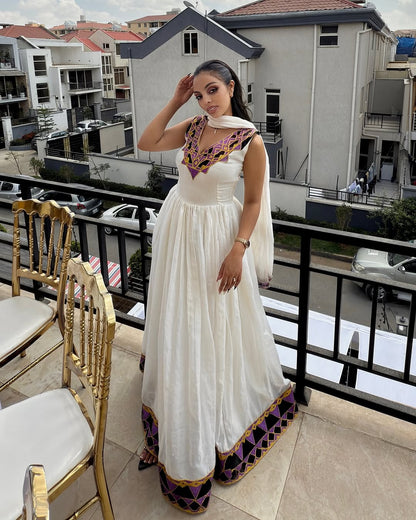 Ethiopian Store | Purple Habesha Dress with Gold Accents