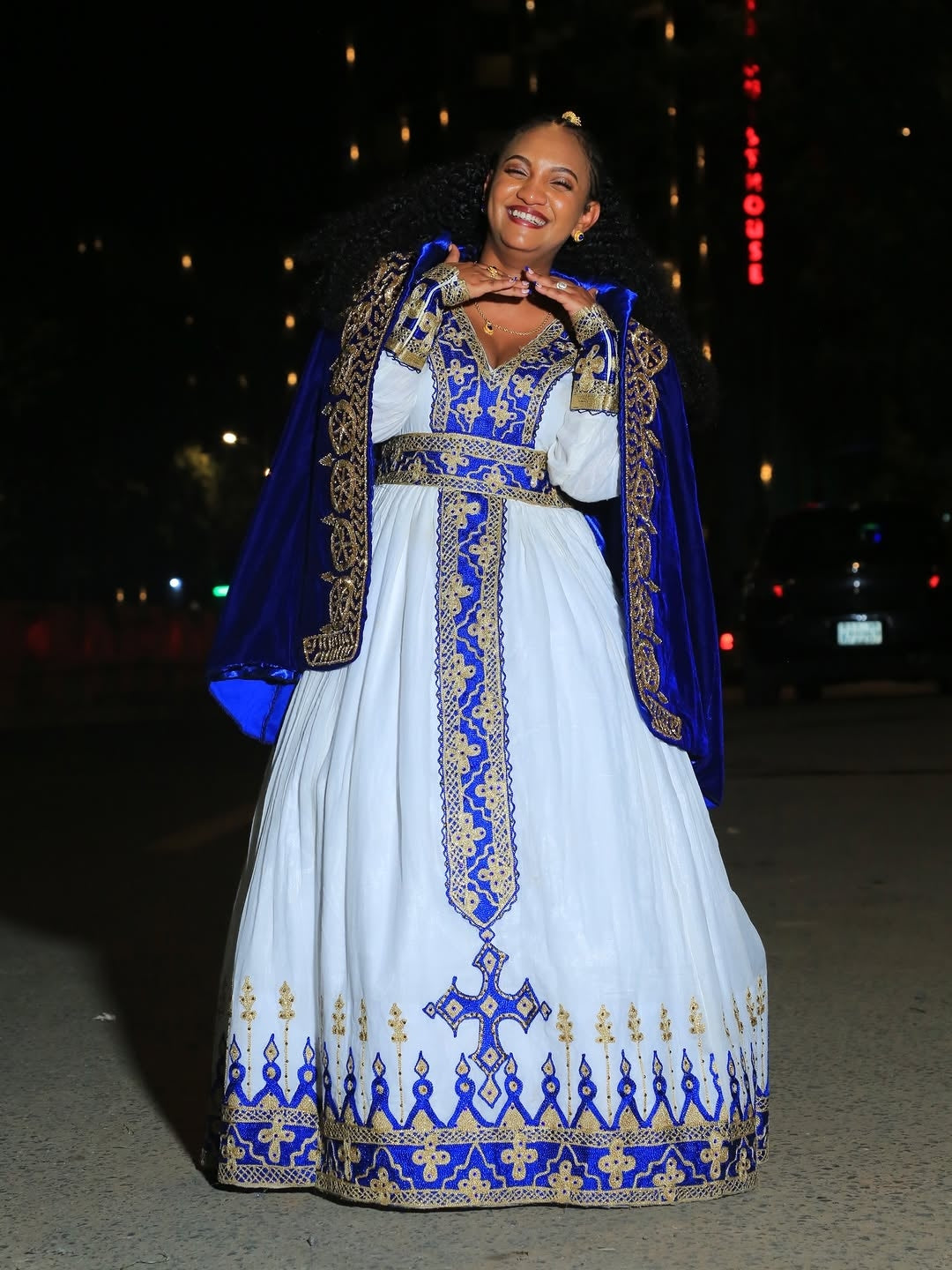 Blue Habesha Couple Matching Set – Wedding Traditional Outfit with Kaba for Groom & Bride