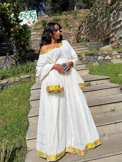 Yellow Habesha Kemis for Cultural Holidays and Family Lunches