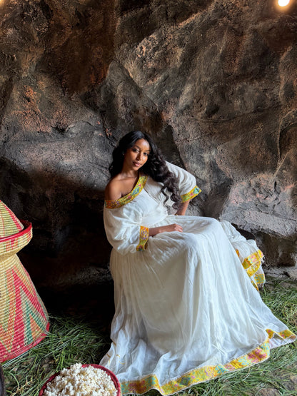 Yellow Habesha Kemis for Cultural Holidays and Family Lunches