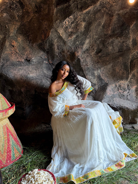 Yellow Habesha Kemis for Cultural Holidays and Family Lunches