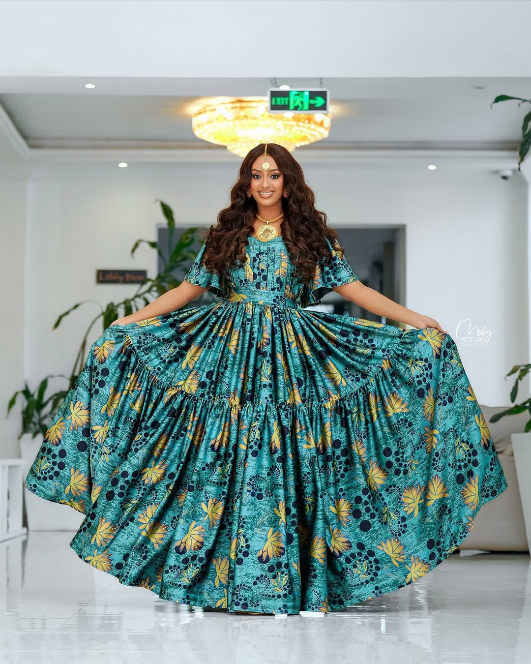 Flowing Blue Habesha Chiffon – Lightweight Ethiopian Dress for Cultural Ceremonies and Celebrations
