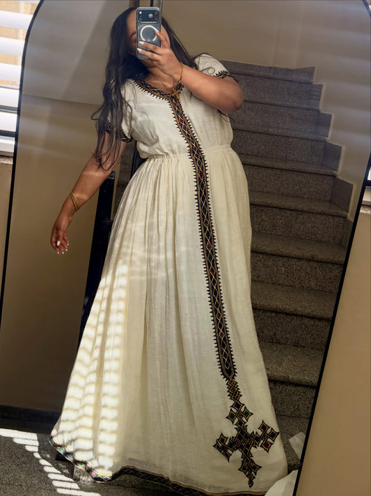 Women's Green Ethiopian Dress for Cultural Events | Traditional Ethiopian Dress with Tilf Border