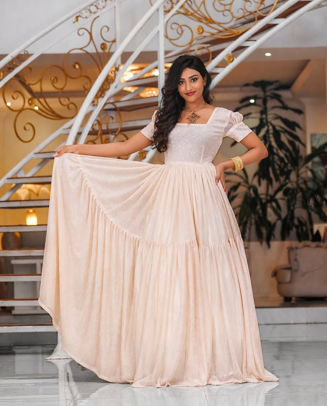 Pink Habesha Chiffon Dress – Lightweight Ethiopian Shifon for Weddings 3XL / Pink