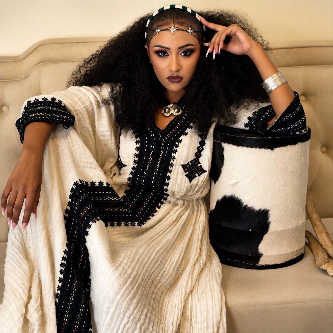 Black Habesha Kemis Handwoven Cotton Gondar Fetil Embroidery for Women