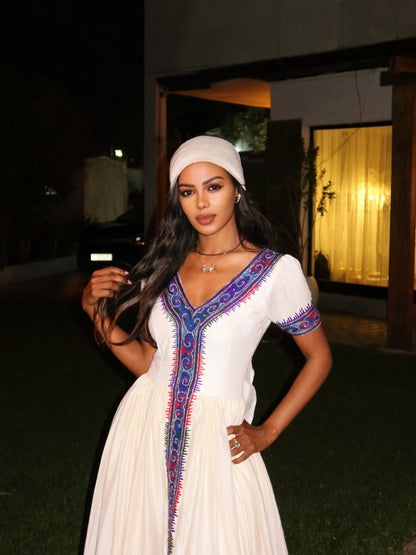 Purple Accents habesha Dress with Minimal white – Classic Habesha tibeb