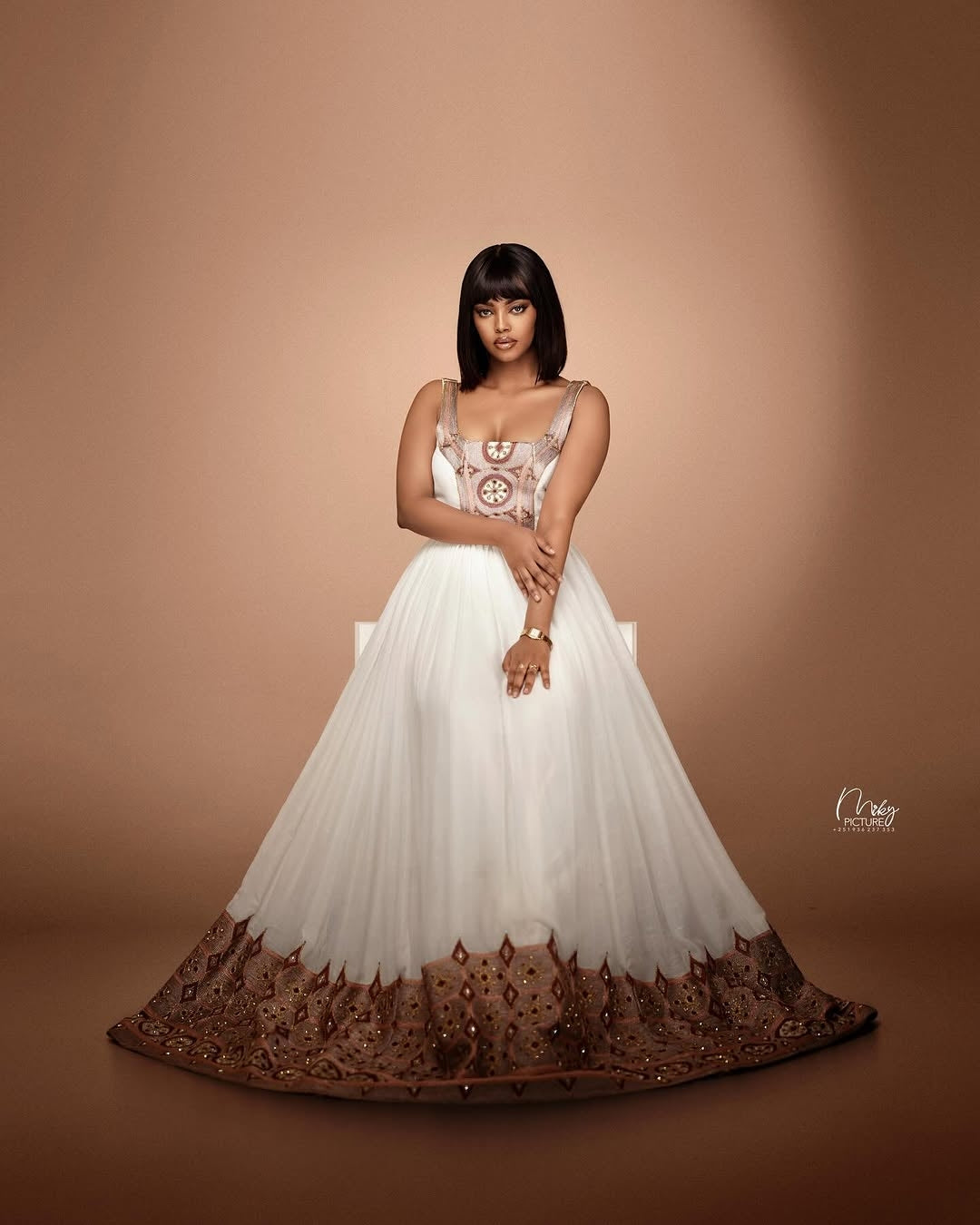 Brown Habesha Kemis – Traditional Ethiopian Dress for Cultural Gatherings and Everyday Wear