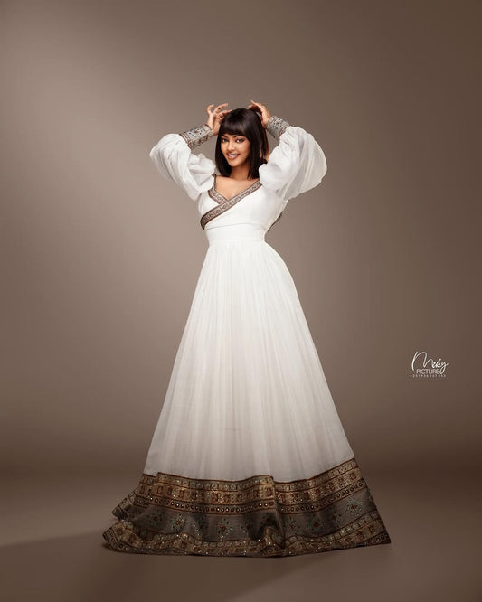 Brown Refined Habesha Libs – Polished Ethiopian Outfit for Cultural Events and Formal Gatherings