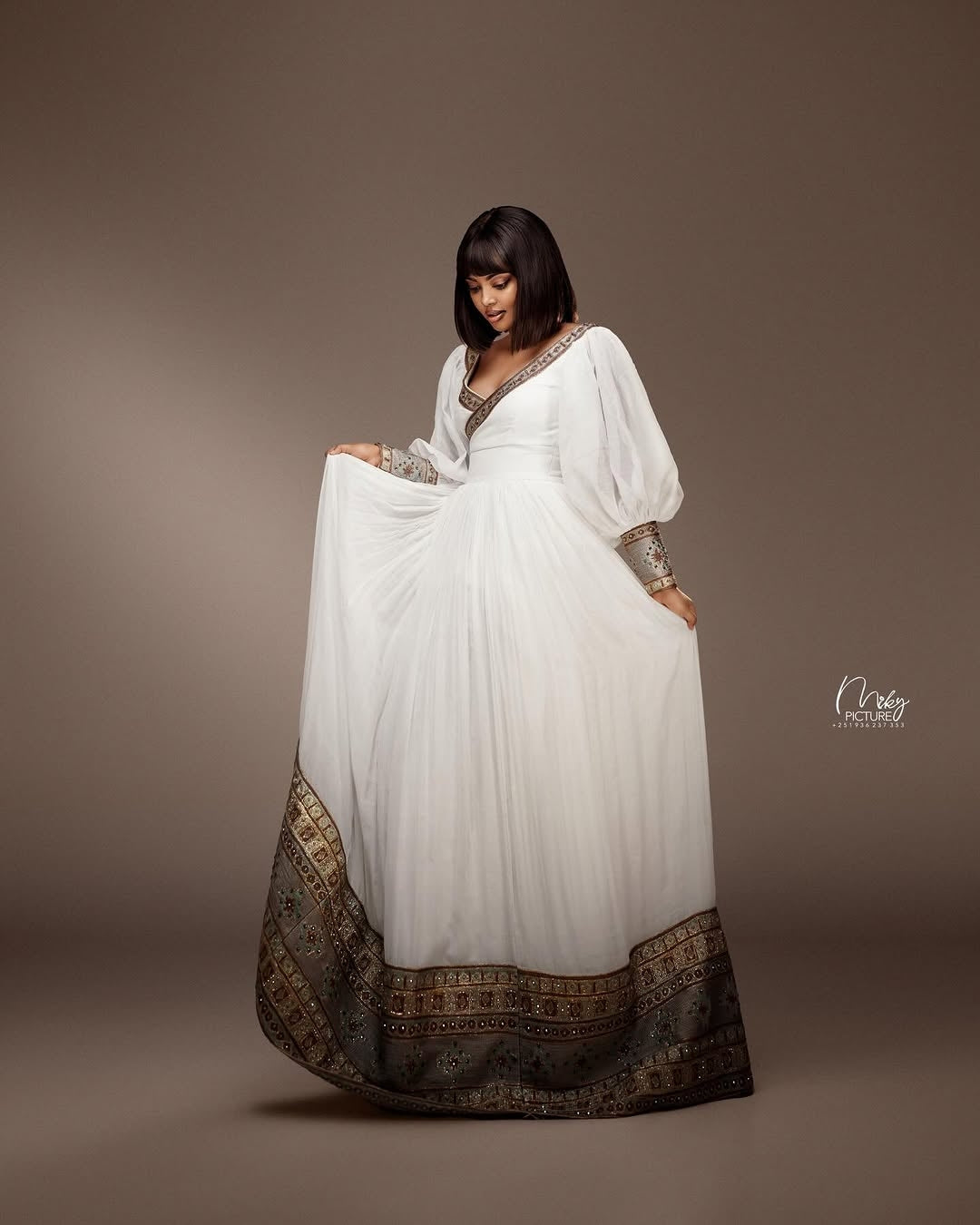 Brown Refined Habesha Libs – Polished Ethiopian Outfit for Cultural Events and Formal Gatherings