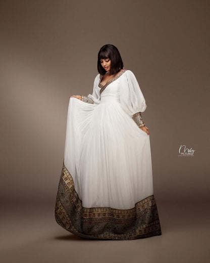 Brown Refined Habesha Libs – Polished Ethiopian Outfit for Cultural Events and Formal Gatherings