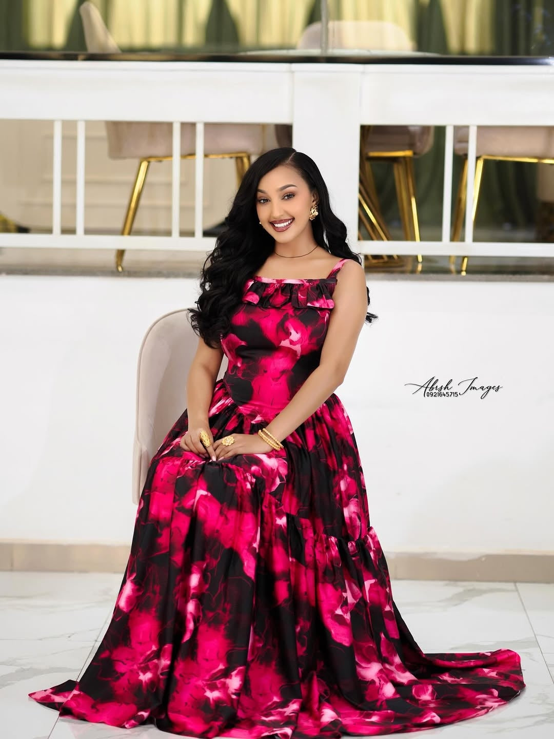 Pink Habesha Chiffon – New Design Ethiopian Silk Chiffon Dress with Fl