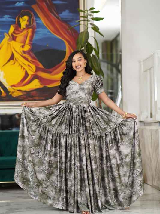 Silver Chiffon Dress – Elegant Long Flowing Dress with Clean Design for Evening Events and Formal Celebrations