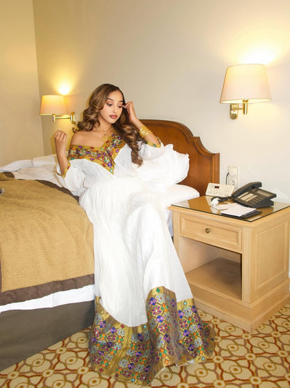 Green Embroidered habesha Libs – Ethiopian traditional Dress for Luxury Ocassions