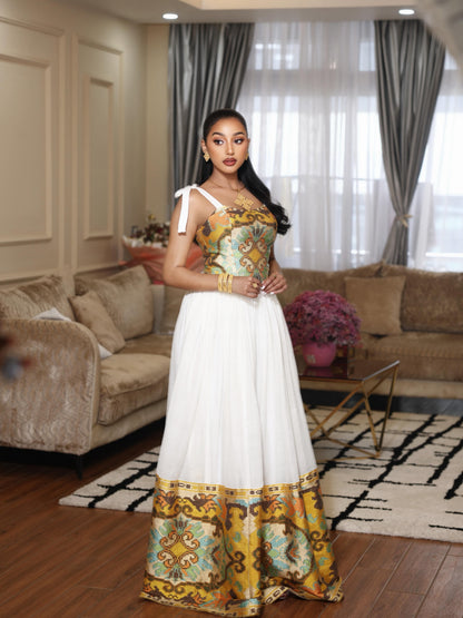 Ethiopia store – Gold Traditional Habesha Dress for Weddings & Celebrations | HabeshaDress.store