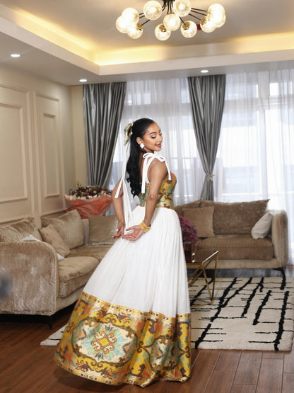 Ethiopia store – Gold Traditional Habesha Dress for Weddings & Celebrations | HabeshaDress.store