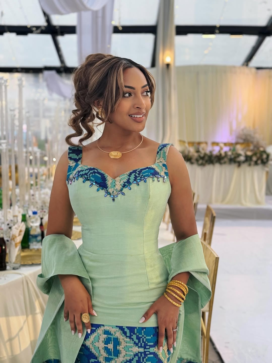 Blue habesha kemis – Ethiopian traditional Dress with mermaid style for Galas