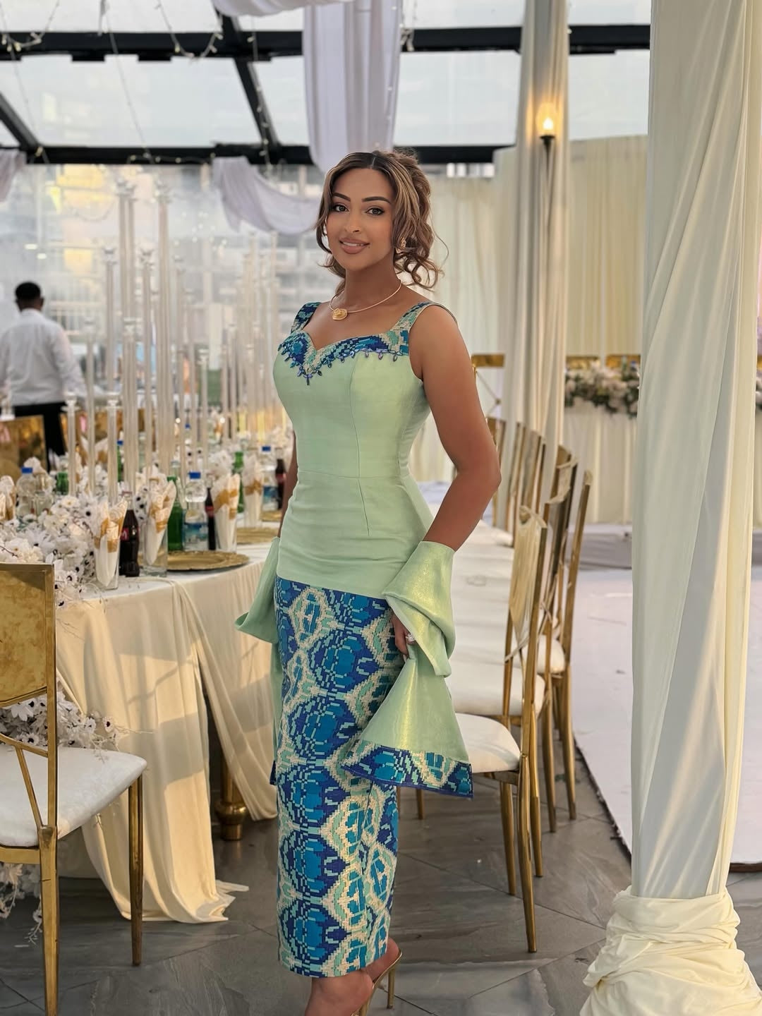 Blue habesha kemis – Ethiopian traditional Dress with mermaid style for Galas