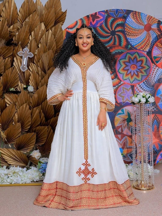 Red Ethiopian Traditional Dress – Exquisite Habesha Libs for Wedding Guests & Cultural Galas