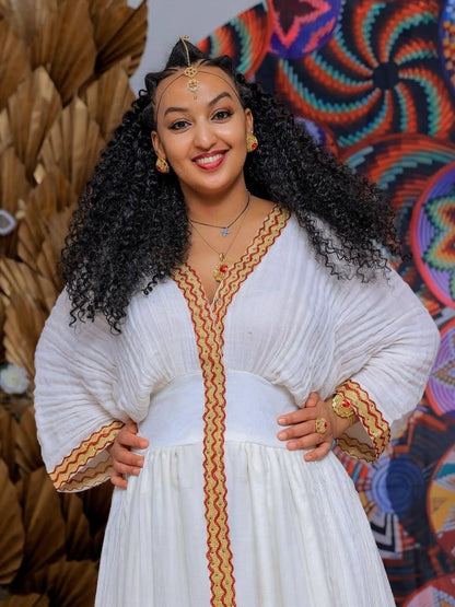 Red Ethiopian Traditional Dress – Exquisite Habesha Libs for Wedding Guests & Cultural Galas