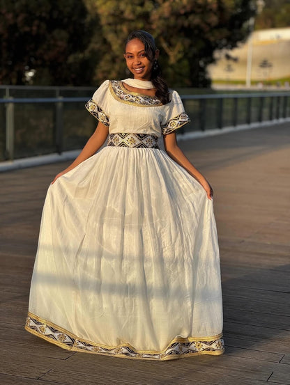 Green Eritrean Dress – Traditional elegant-Inspired Attire for Cultural Ceremonies