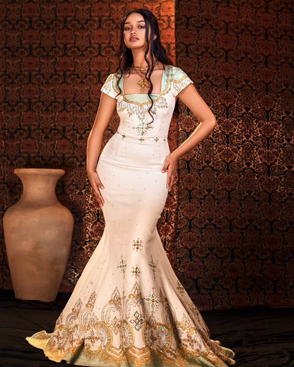 Green Habesha Kemis Mermaid Style – Fitted Ethiopian Traditional Dress with Flared Hem for Weddings, Elegant Celebrations, and Special Occasions