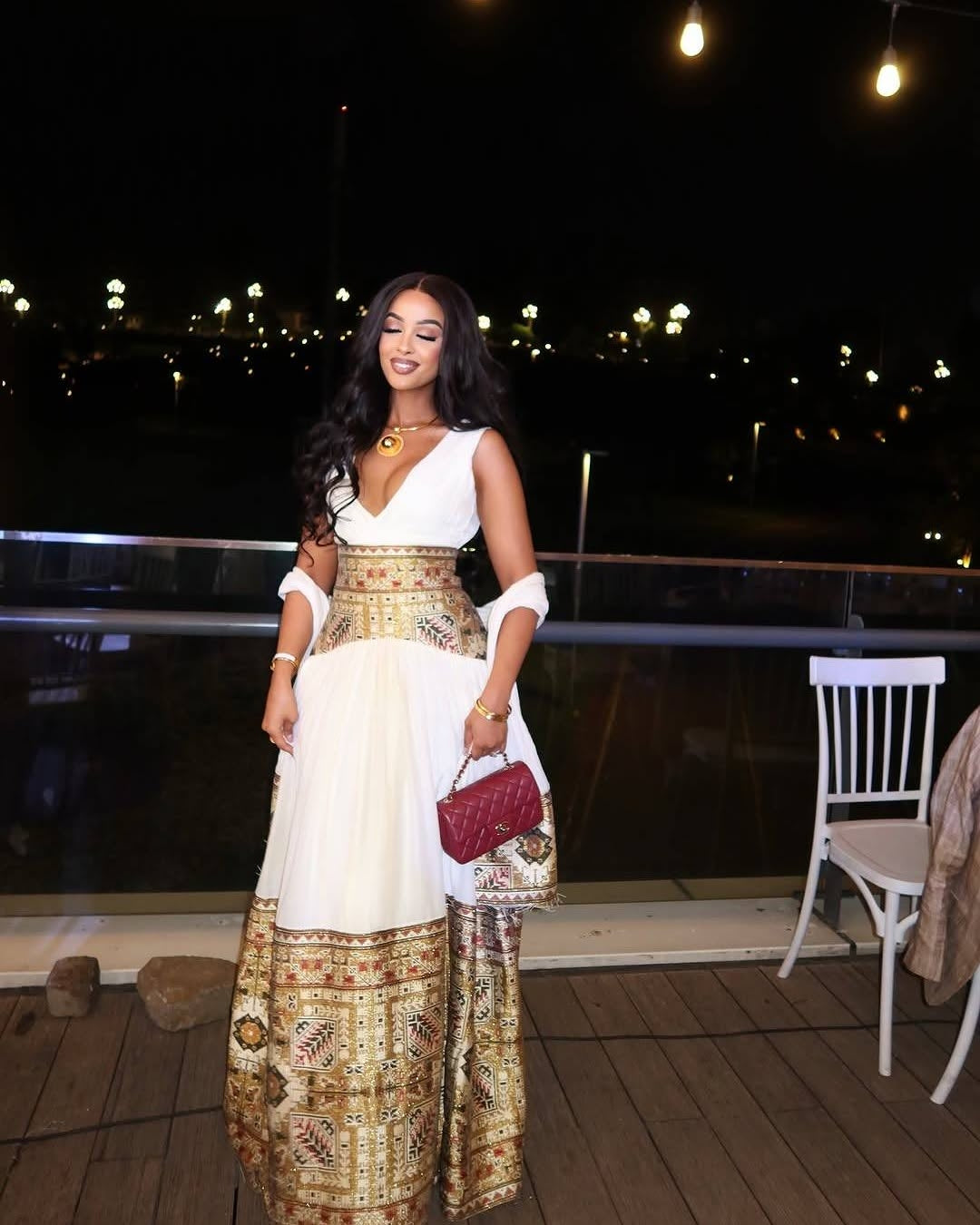 Gold Ethiopian Dress Cotton Bold Tibeb Embroidery for Cultural Events