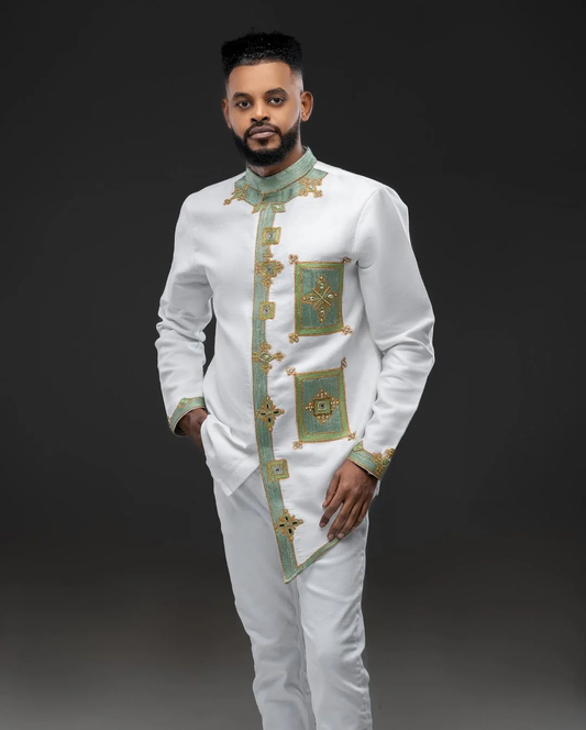 Custom-Made Habesha Men’s Shirt – Handcrafted Traditional Elegance