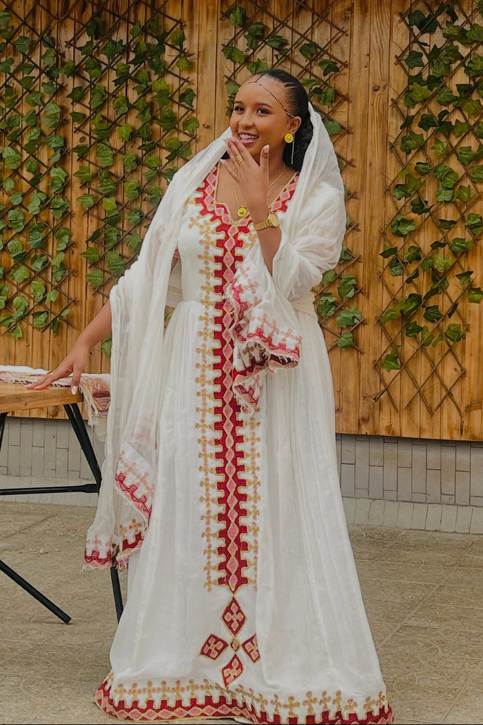 Red Habesha Kemis – Beautiful Handwoven Dress with Tibeb Embroidery for Timkat