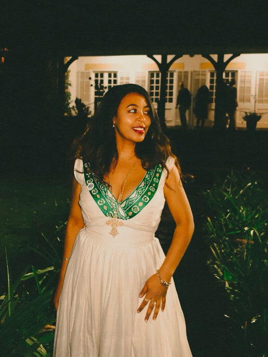 Green Ethiopian Dress – Vibrant Sleeveless Habesha Kemis with Hand-Woven Gold Accents for Summer Weddings & Cultural Events