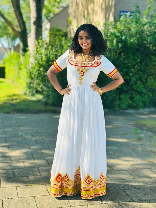 ቀይ የኢትዮጵያ ቀሚስ – ባህላዊ ኮተን ሀገር ባህል ልብስ