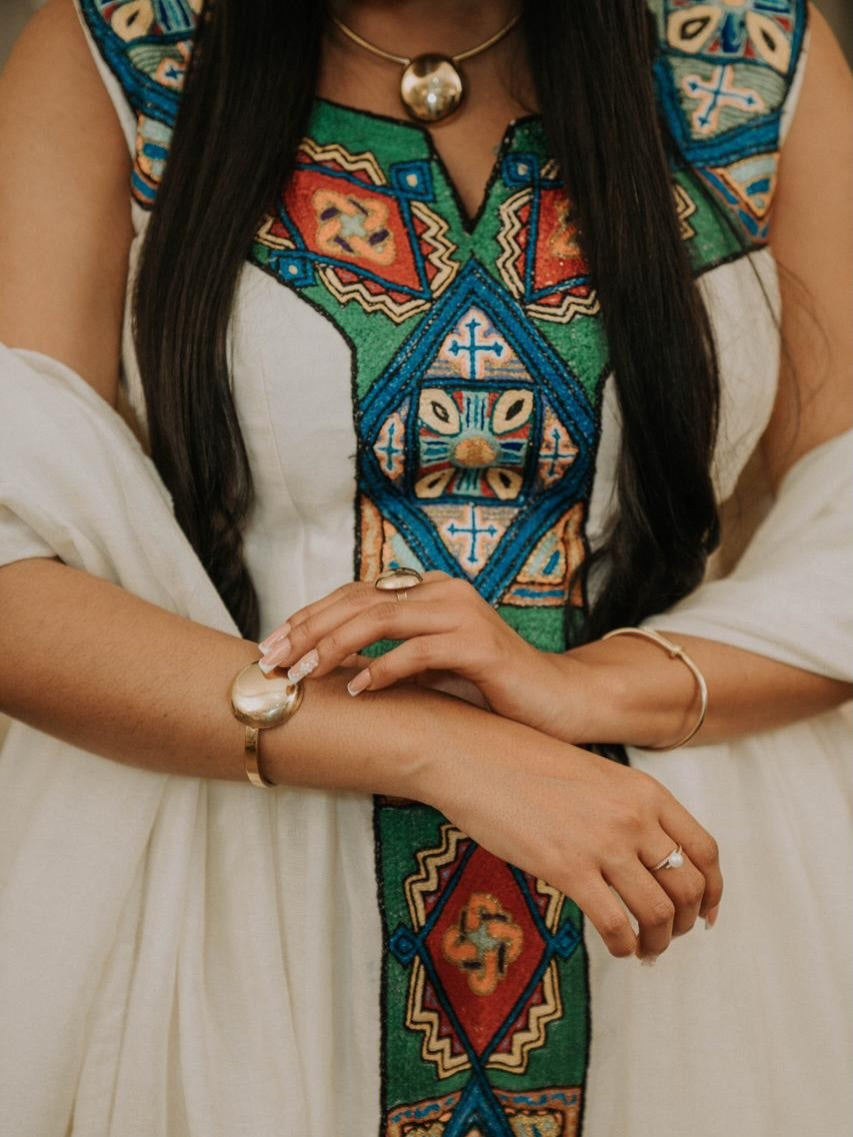 Multi-Color Ethiopian Traditional Dress – Unique Habesha Cultural Design for Weddings, Celebrations & Special Occasions