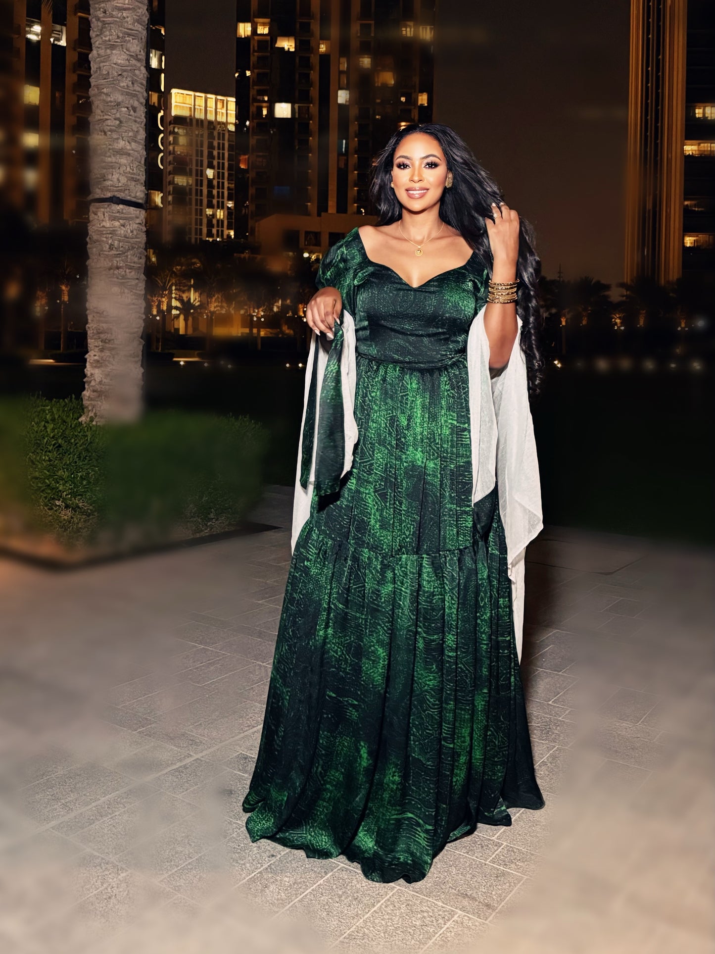 Green Habesha Chiffon with Tilet Pattern Embroidery – Traditional Wear for Cultural Events