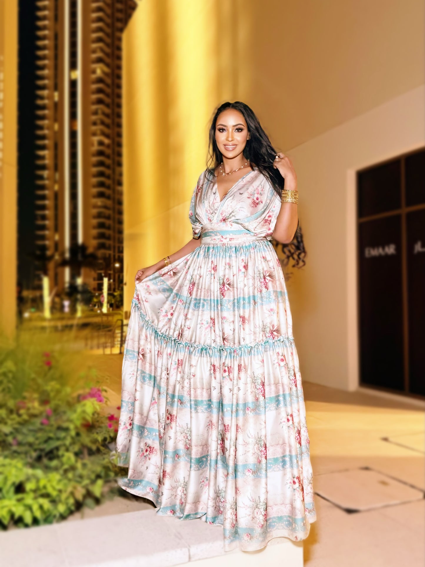 Silver Habesha Dress Chiffon Floral Tilet Pattern for Women