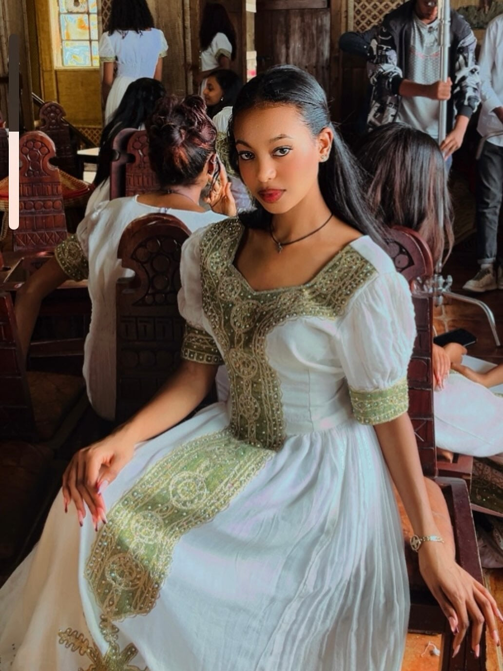 Green Ethiopian Libs with Puffed Sleeves – Stylish Habesha Outfit for Cultural Events and Modern Traditional Wear