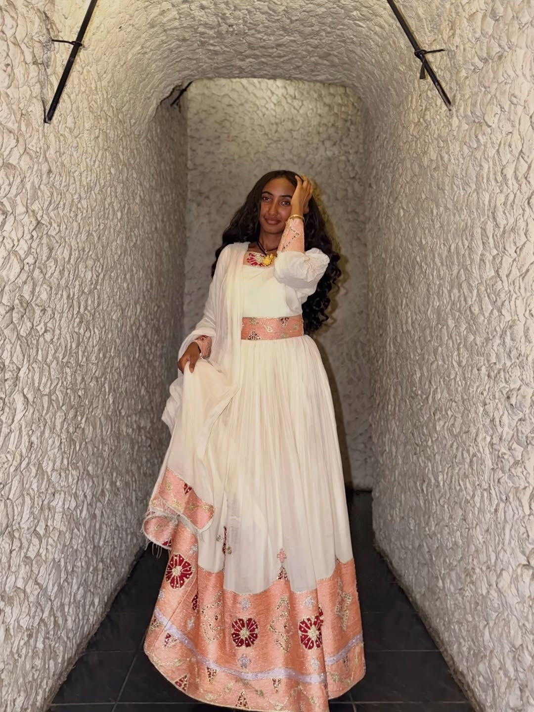 Pink Habesha Libs – Contemporary Ethiopian Traditional Dress with Artistic Hand Embroidery for Weddings, Festivals, and Ceremonial Occasions