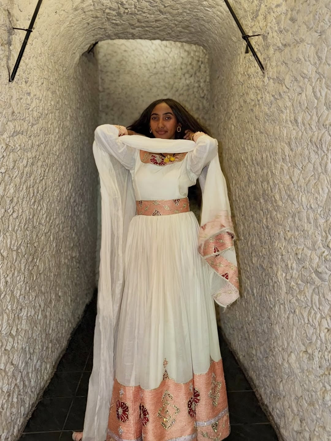 Pink Habesha Libs – Contemporary Ethiopian Traditional Dress with Artistic Hand Embroidery for Weddings, Festivals, and Ceremonial Occasions