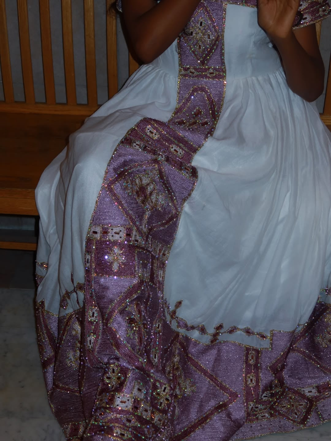 Elegant Purple Habesha Wedding Dress with Traditional Embroidery for bridals